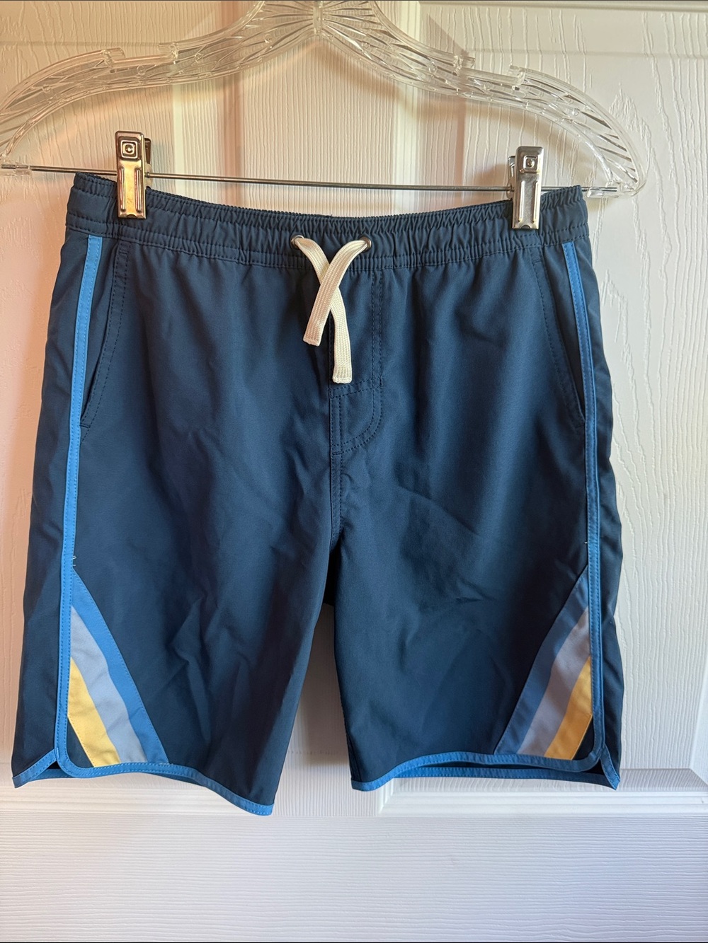 Fair Harbor Navy Swim Trunks with Light Blue & Yellow Accents